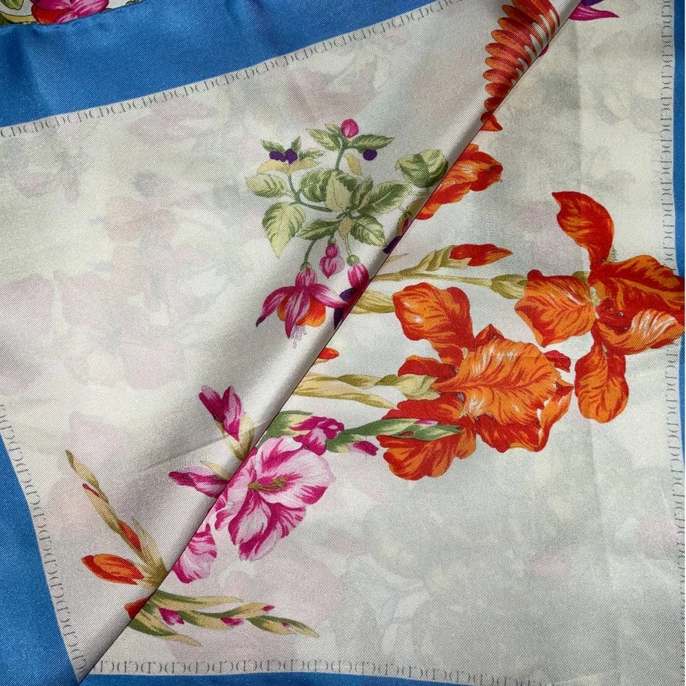 Christian Dior 32” Square 100% Silk Scarf Blue Multicolored Birds & Floral Print - Picture 13 of 16